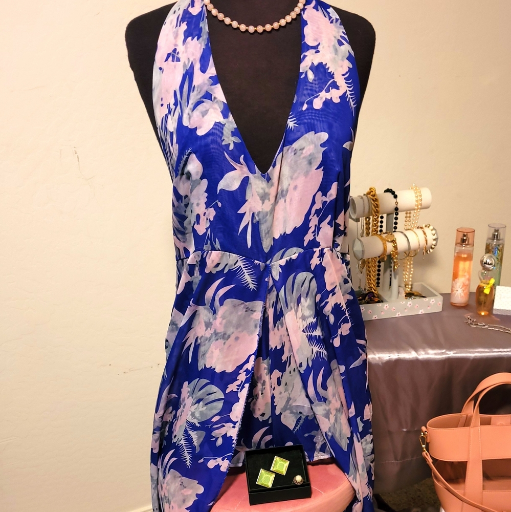 Backless Sleeveless Floral Romper with Tail Easter